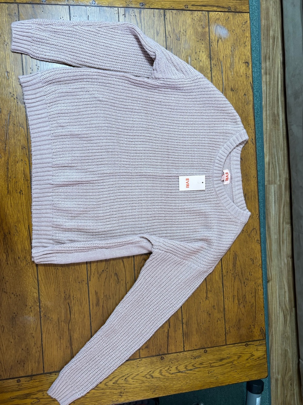 EVRI Ribbed Crewneck Sweater in Light Blush Pink